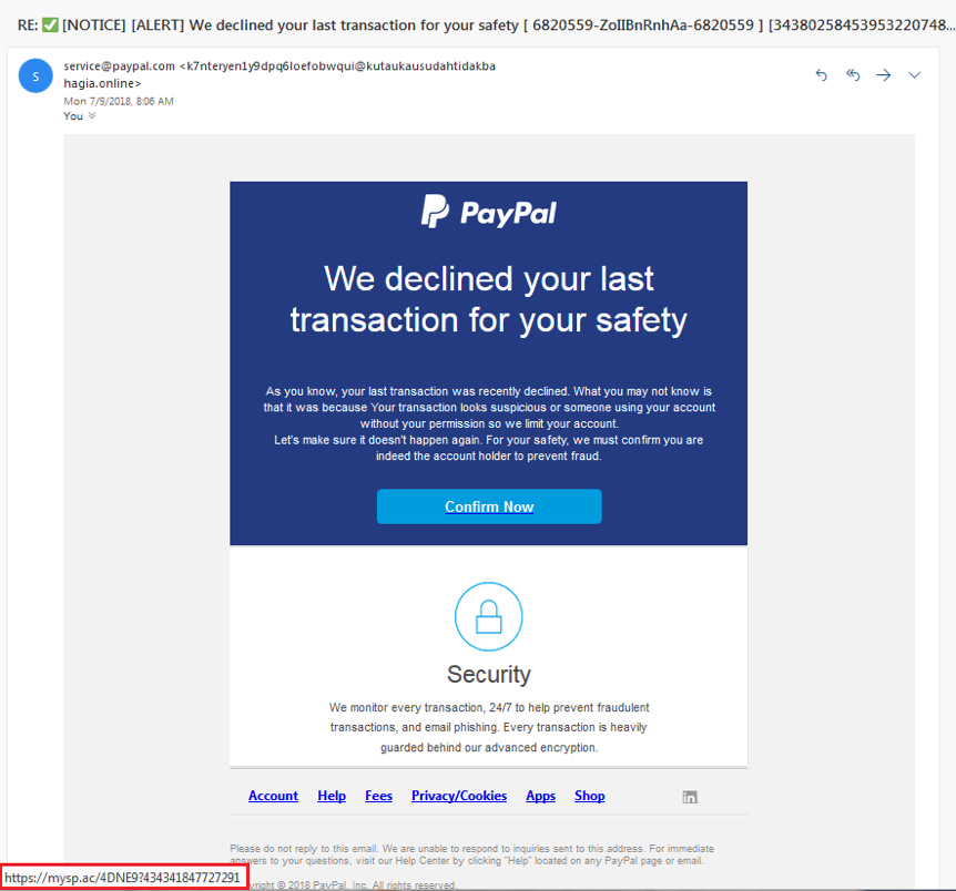 Email d'hameçonnage de Paypal