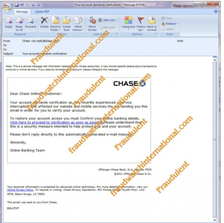 Voorbeeld van bank phishing e-mail